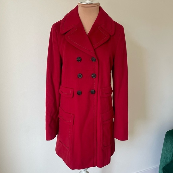 Strenesse Gabriele Strehle Wool Cashmere Red Double Breasted Flap Pocket Coat 2 - Picture 1 of 10
